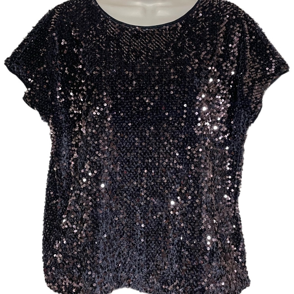 Jennifer Lopez women’s blue short sleeve Sequin Women's Top shirt blouse